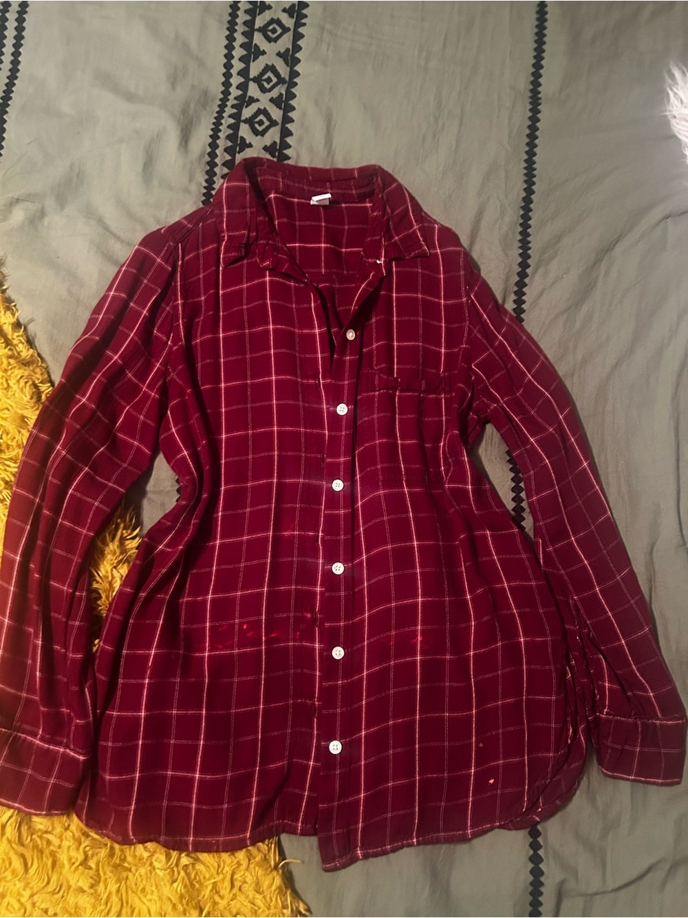 Old Navy Classic Burgundy Plaid Button-Up Shirt